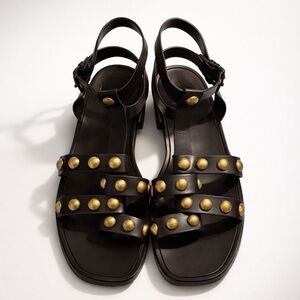 Tory Burch Studded Leather Gladiator Sandals, brown/brass, EUC